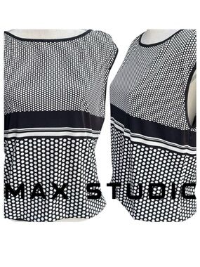 Max Studio Black/White Polka Dot Sleeveless Elastic Waist Top (M)